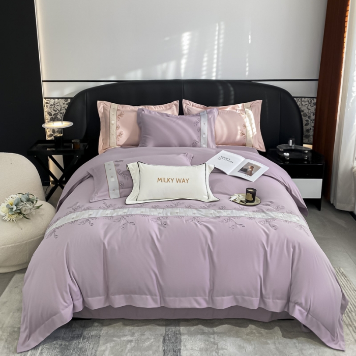 91家纺网 家纺一手货源 找家纺 欧冠 2024四季款新品刺绣绣花款锦绣棉爱莎四件套艾莎-香芋