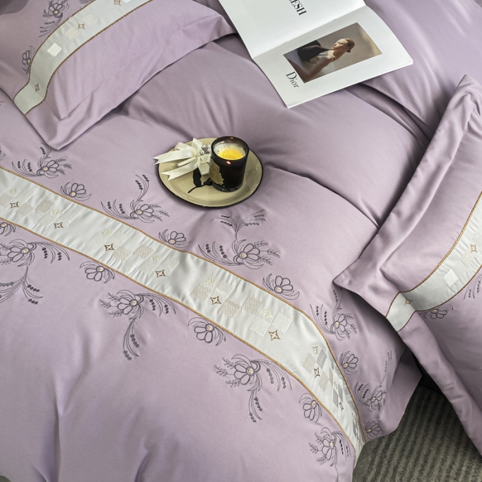 91家纺网 家纺一手货源 找家纺 欧冠 2024四季款新品刺绣绣花款锦绣棉爱莎四件套艾莎-香芋