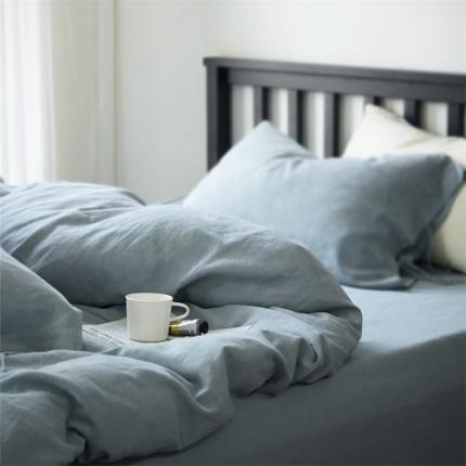 91家纺网 家纺一手货源 找家纺 子和家居 2024新款棉麻系带款四件套 蓝色棉麻