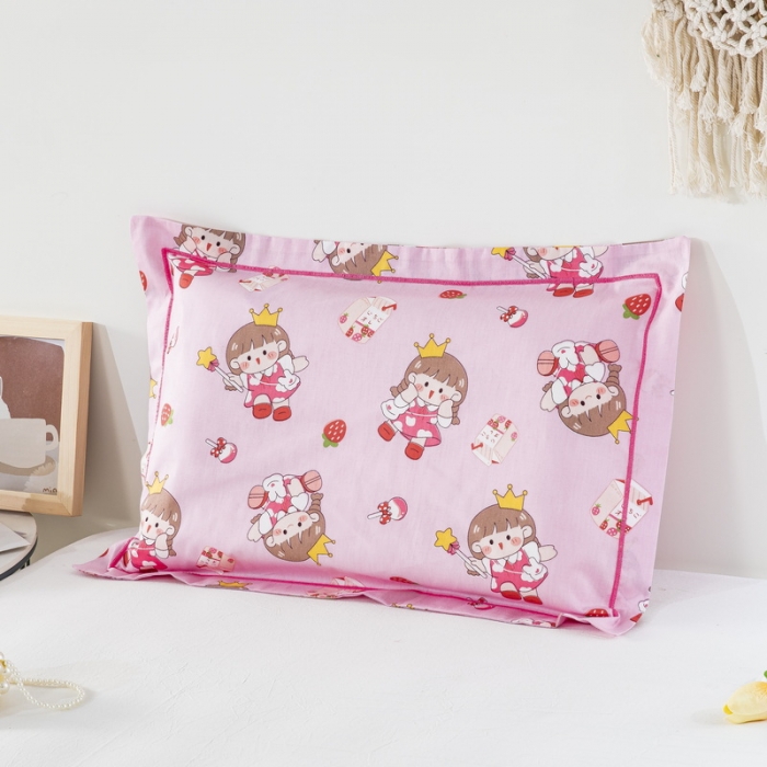 91家纺网 家纺一手货源 找家纺 乐秀家纺 2024新款卡通全棉枕套儿童幼儿园枕头 草莓女孩