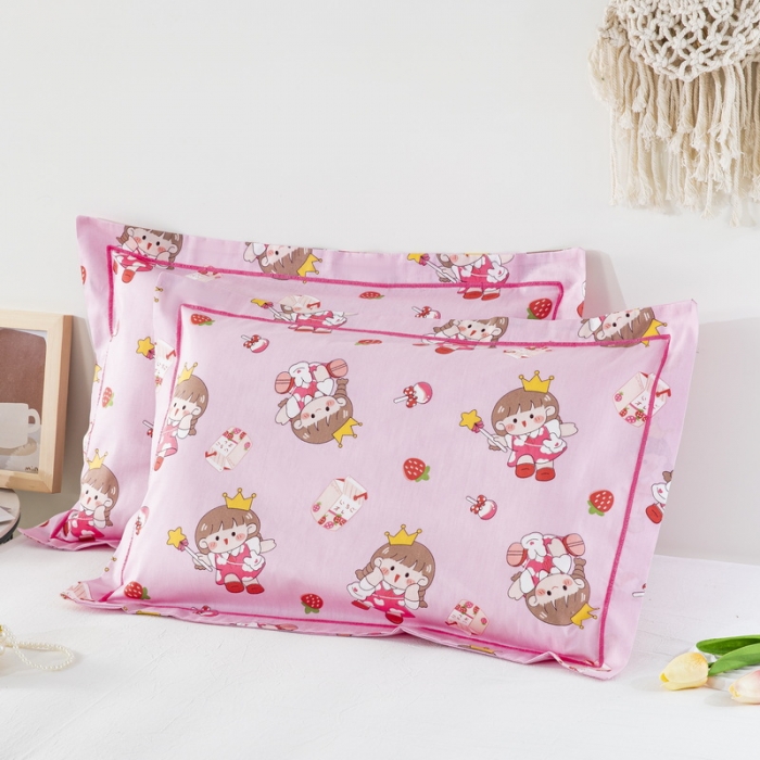 91家纺网 家纺一手货源 找家纺 乐秀家纺 2024新款卡通全棉枕套儿童幼儿园枕头 草莓女孩