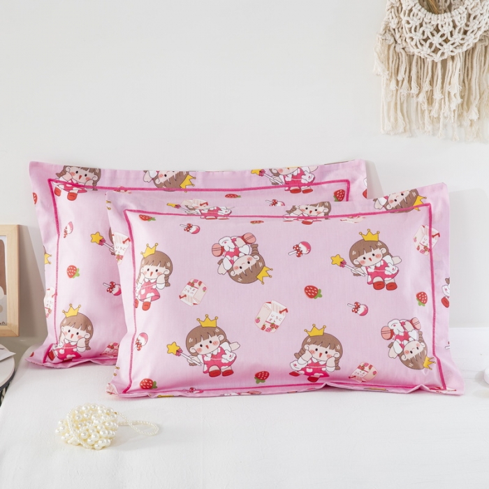 91家纺网 家纺一手货源 找家纺 乐秀家纺 2024新款卡通全棉枕套儿童幼儿园枕头 草莓女孩