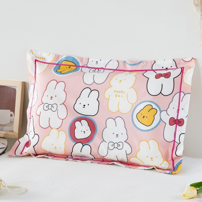 91家纺网 家纺一手货源 找家纺 乐秀家纺 2026新款卡通全棉枕套儿童幼儿园枕头 欢乐小兔
