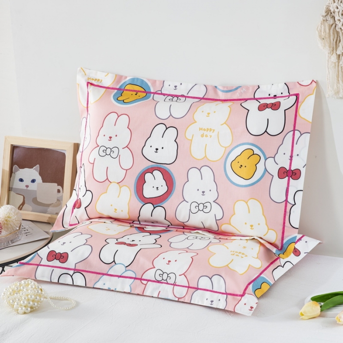 91家纺网 家纺一手货源 找家纺 乐秀家纺 2026新款卡通全棉枕套儿童幼儿园枕头 欢乐小兔