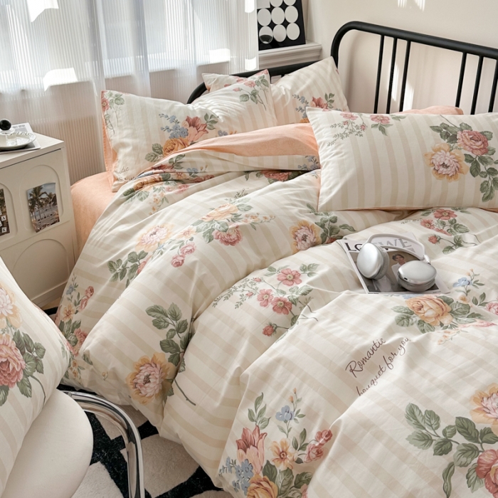 91家纺网 家纺一手货源 找家纺 简宜家居 2025新款40支13070纯棉花卉系列四件套 菊逸