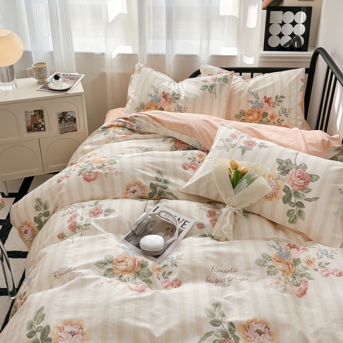 91家纺网 家纺一手货源 找家纺 简宜家居 2025新款40支13070纯棉花卉系列四件套 菊逸