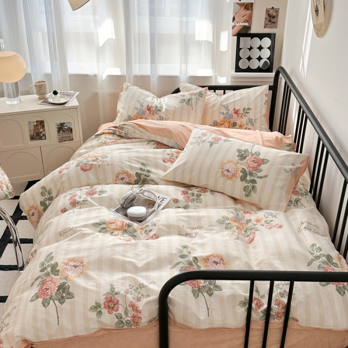 91家纺网 家纺一手货源 找家纺 简宜家居 2025新款40支13070纯棉花卉系列四件套 菊逸