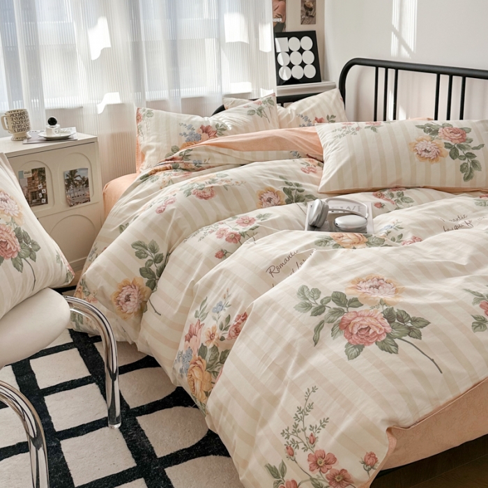 91家纺网 家纺一手货源 找家纺 简宜家居 2025新款40支13070纯棉花卉系列四件套 菊逸