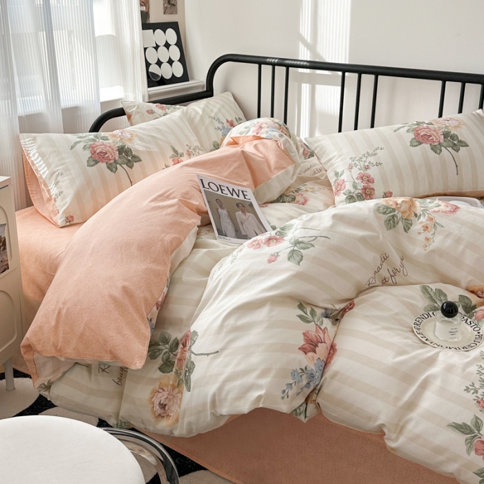 91家纺网 家纺一手货源 找家纺 简宜家居 2025新款40支13070纯棉花卉系列四件套 菊逸