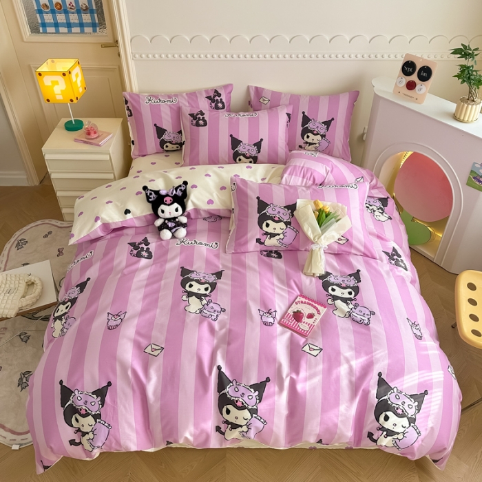 91家纺网 家纺一手货源 找家纺 简宜家居 2025新款40支13070纯棉花卉系列四件套 竖条库洛米