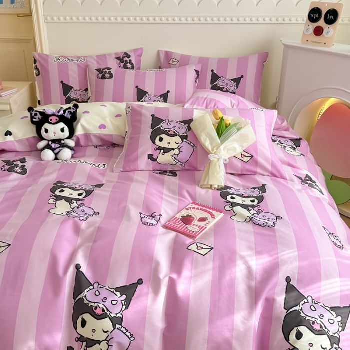 91家纺网 家纺一手货源 找家纺 简宜家居 2025新款40支13070纯棉花卉系列四件套 竖条库洛米