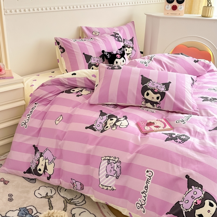 91家纺网 家纺一手货源 找家纺 简宜家居 2025新款40支13070纯棉花卉系列四件套 竖条库洛米