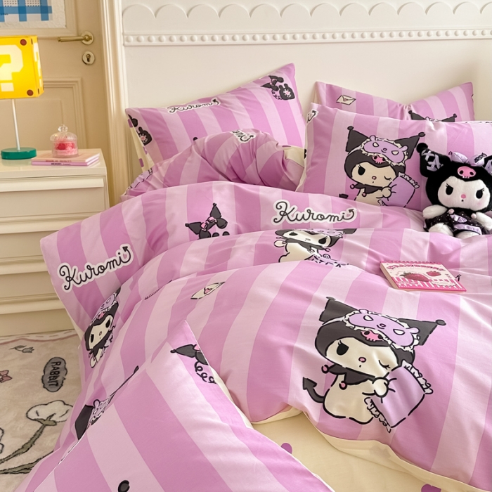 91家纺网 家纺一手货源 找家纺 简宜家居 2025新款40支13070纯棉花卉系列四件套 竖条库洛米