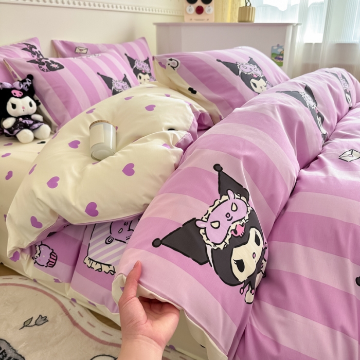 91家纺网 家纺一手货源 找家纺 简宜家居 2025新款40支13070纯棉花卉系列四件套 竖条库洛米