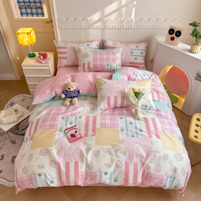 91家纺网 家纺一手货源 找家纺 简宜家居 2025新款40支13070纯棉花卉系列四件套 相思粉