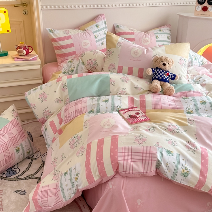 91家纺网 家纺一手货源 找家纺 简宜家居 2025新款40支13070纯棉花卉系列四件套 相思粉