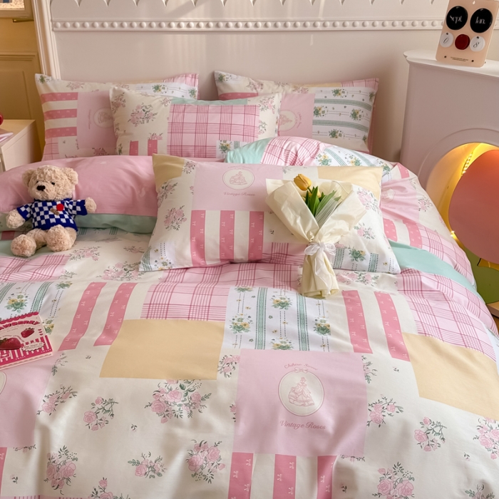 91家纺网 家纺一手货源 找家纺 简宜家居 2025新款40支13070纯棉花卉系列四件套 相思粉