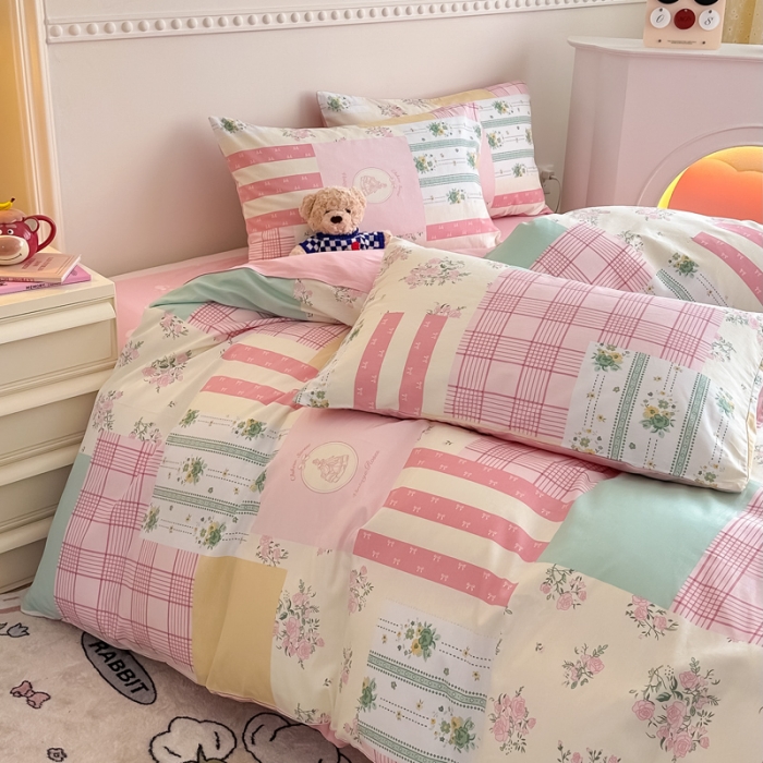 91家纺网 家纺一手货源 找家纺 简宜家居 2025新款40支13070纯棉花卉系列四件套 相思粉