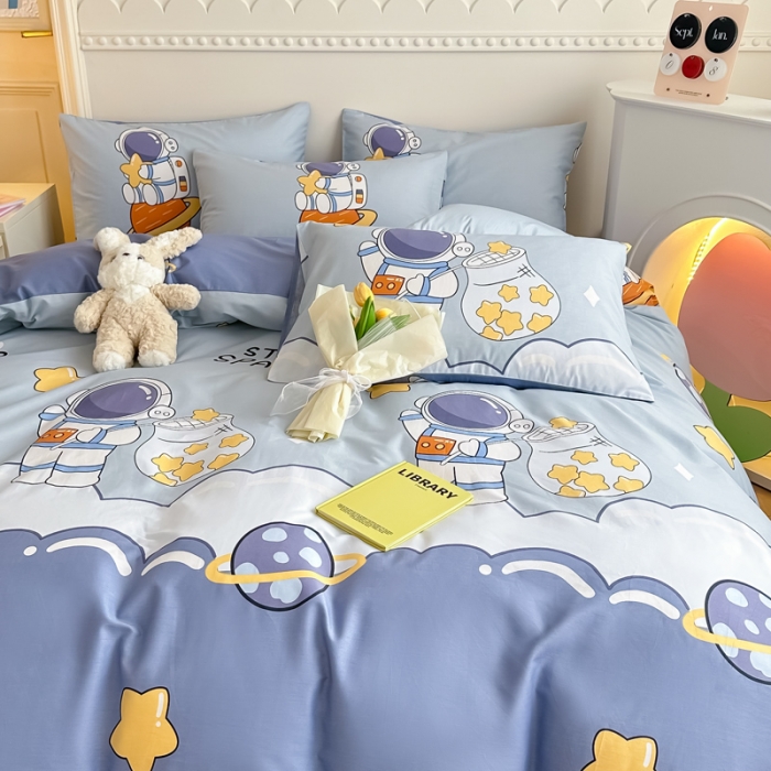 91家纺网 家纺一手货源 找家纺 简宜家居 2025新款40支13070纯棉花卉系列四件套 星际太空