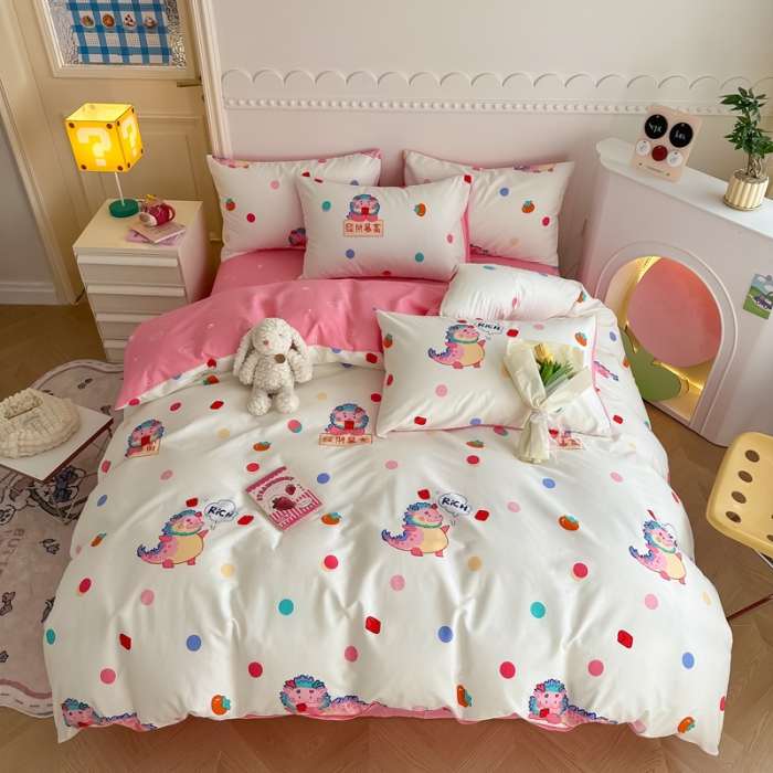 91家纺网 家纺一手货源 找家纺 简宜家居 2025新款40支13070纯棉花卉系列四件套 悠哉龙