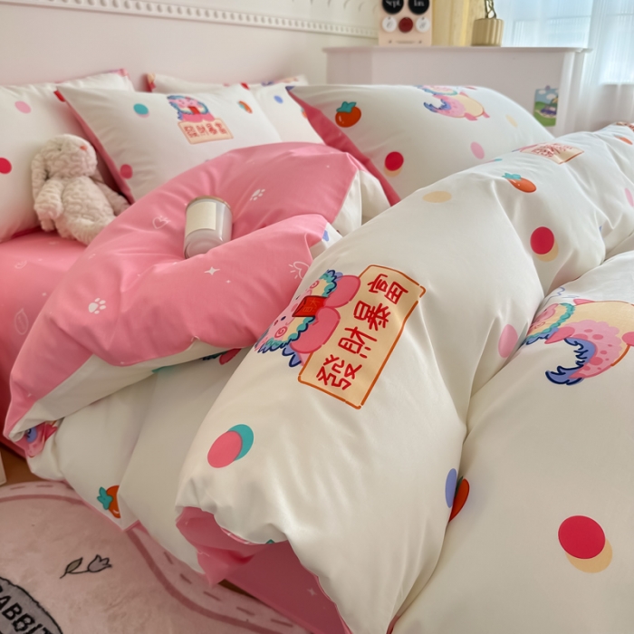 91家纺网 家纺一手货源 找家纺 简宜家居 2025新款40支13070纯棉花卉系列四件套 悠哉龙