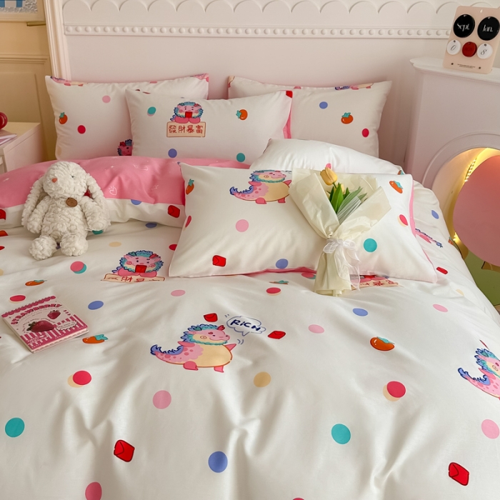 91家纺网 家纺一手货源 找家纺 简宜家居 2025新款40支13070纯棉花卉系列四件套 悠哉龙