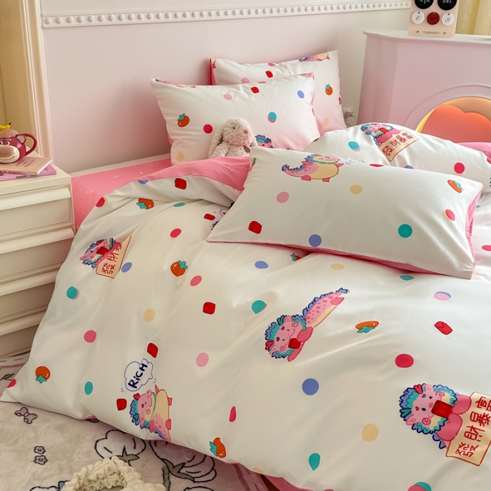 91家纺网 家纺一手货源 找家纺 简宜家居 2025新款40支13070纯棉花卉系列四件套 悠哉龙