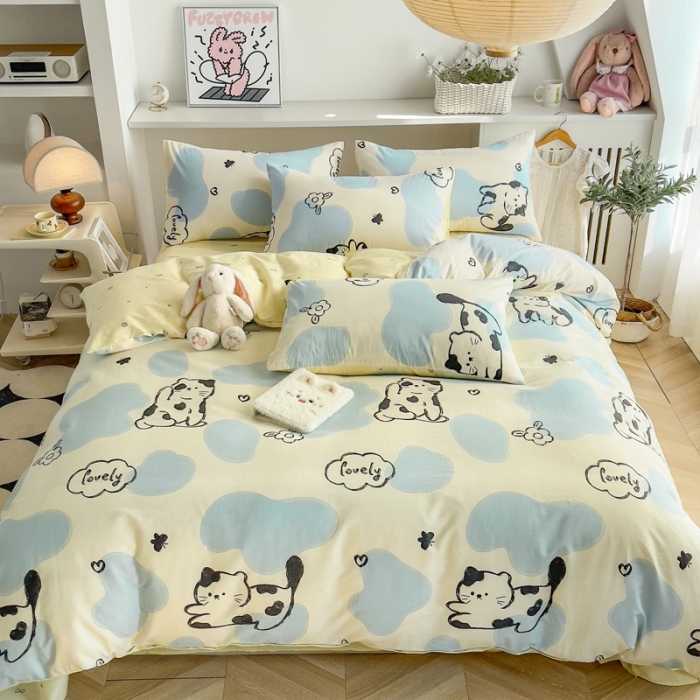 91家纺网 家纺一手货源 找家纺 简宜家居 2025新款40支13070纯棉卡通系列四件套 动漫猫