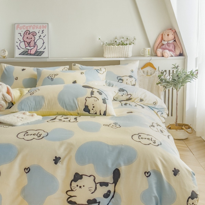 91家纺网 家纺一手货源 找家纺 简宜家居 2025新款40支13070纯棉卡通系列四件套 动漫猫