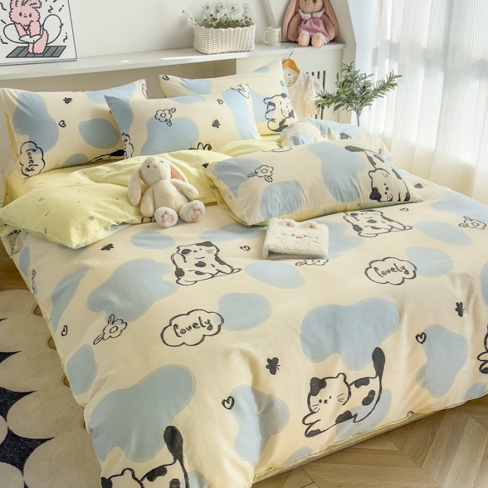 91家纺网 家纺一手货源 找家纺 简宜家居 2025新款40支13070纯棉卡通系列四件套 动漫猫