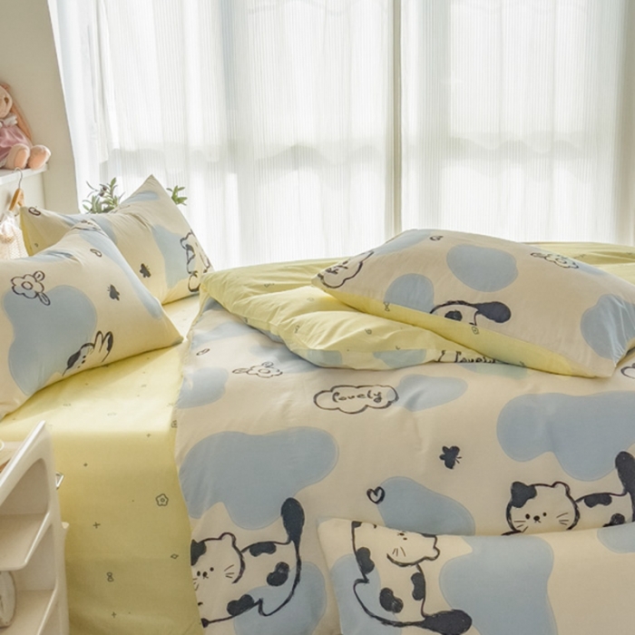 91家纺网 家纺一手货源 找家纺 简宜家居 2025新款40支13070纯棉卡通系列四件套 动漫猫
