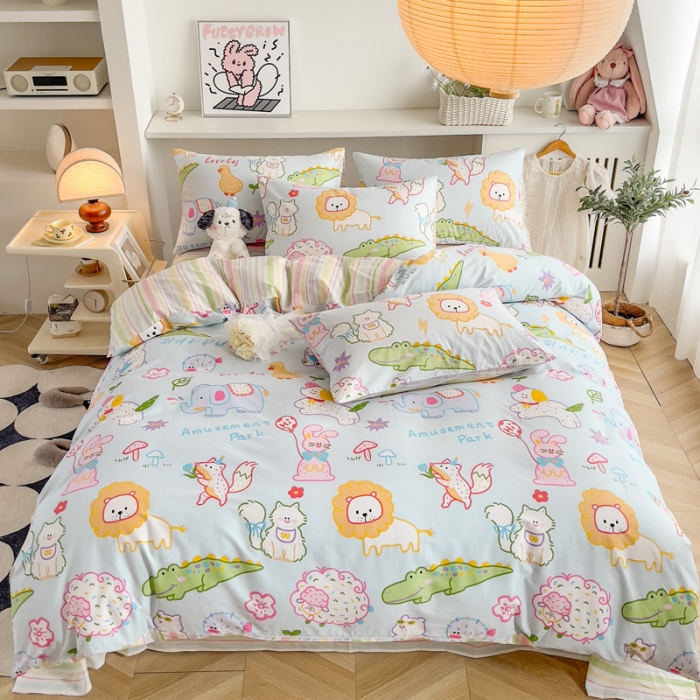91家纺网 家纺一手货源 找家纺 简宜家居 2025新款40支13070纯棉卡通系列四件套 动物乐园