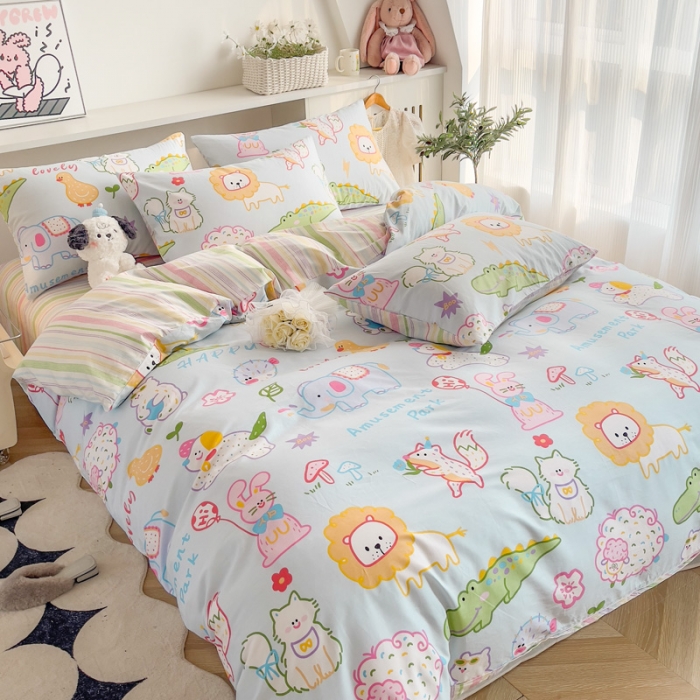 91家纺网 家纺一手货源 找家纺 简宜家居 2025新款40支13070纯棉卡通系列四件套 动物乐园
