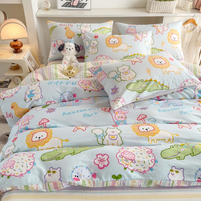 91家纺网 家纺一手货源 找家纺 简宜家居 2025新款40支13070纯棉卡通系列四件套 动物乐园