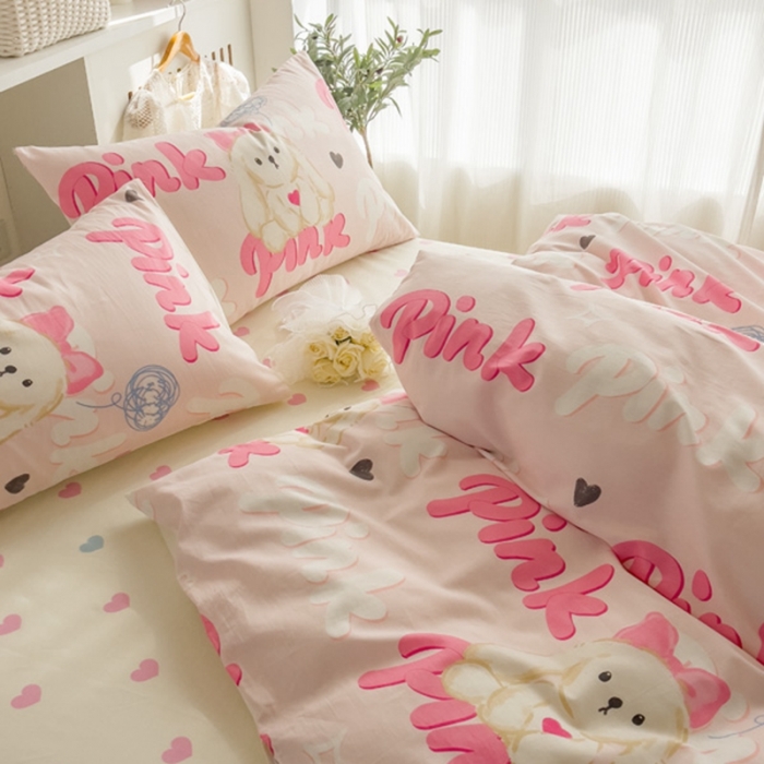 91家纺网 家纺一手货源 找家纺 简宜家居 2025新款40支13070纯棉卡通系列四件套 粉色爱恋