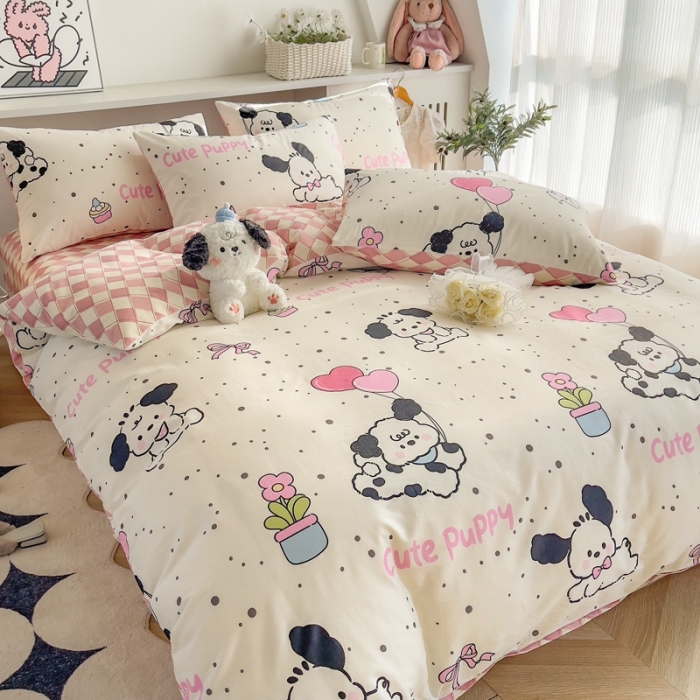 91家纺网 家纺一手货源 找家纺 简宜家居 2025新款40支13070纯棉卡通系列四件套 欢乐萌狗