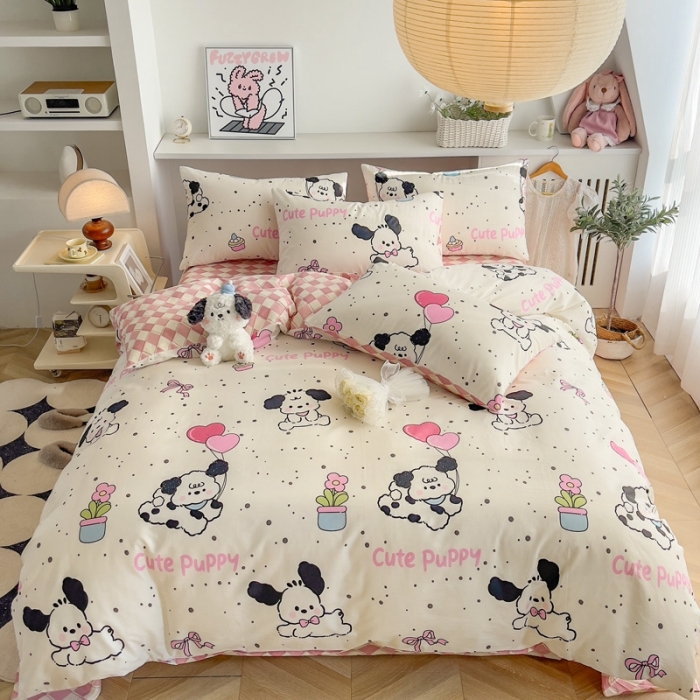 91家纺网 家纺一手货源 找家纺 简宜家居 2025新款40支13070纯棉卡通系列四件套 欢乐萌狗