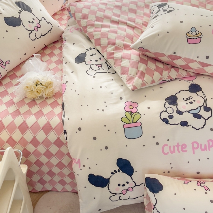 91家纺网 家纺一手货源 找家纺 简宜家居 2025新款40支13070纯棉卡通系列四件套 欢乐萌狗