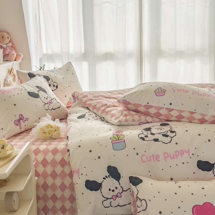 91家纺网 家纺一手货源 找家纺 简宜家居 2025新款40支13070纯棉卡通系列四件套 欢乐萌狗