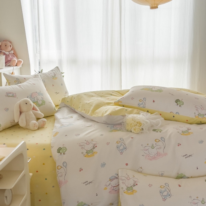 91家纺网 家纺一手货源 找家纺 简宜家居 2025新款40支13070纯棉卡通系列四件套 乐宠米黄