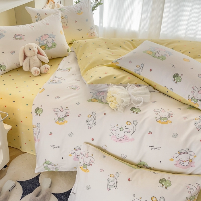 91家纺网 家纺一手货源 找家纺 简宜家居 2025新款40支13070纯棉卡通系列四件套 乐宠米黄