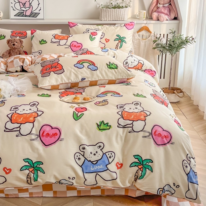 91家纺网 家纺一手货源 找家纺 简宜家居 2025新款40支13070纯棉卡通系列四件套 趣味小熊