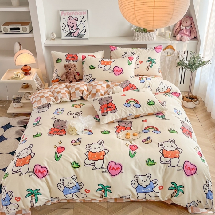 91家纺网 家纺一手货源 找家纺 简宜家居 2025新款40支13070纯棉卡通系列四件套 趣味小熊