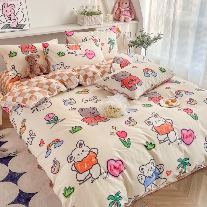 91家纺网 家纺一手货源 找家纺 简宜家居 2025新款40支13070纯棉卡通系列四件套 趣味小熊