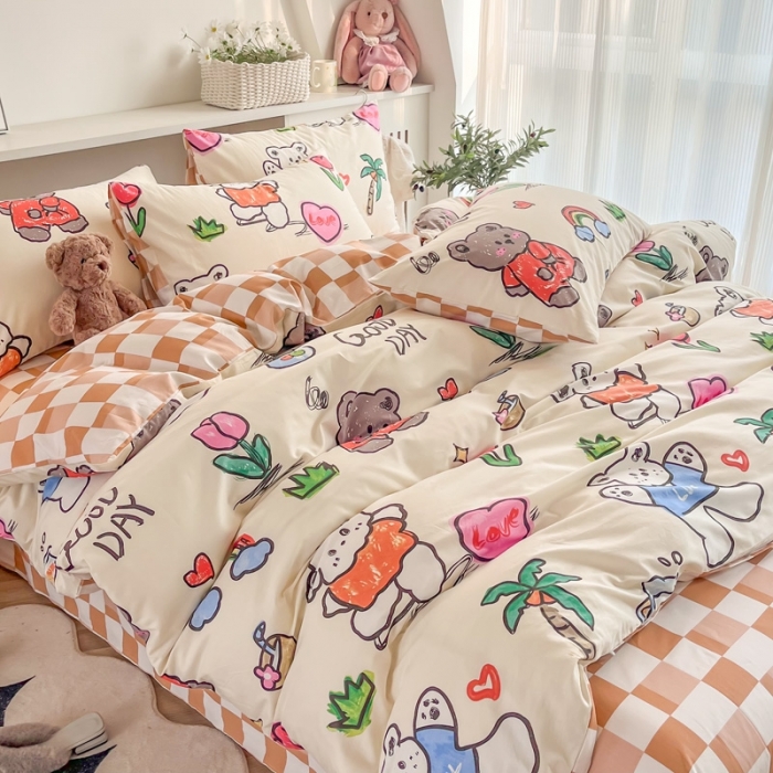 91家纺网 家纺一手货源 找家纺 简宜家居 2025新款40支13070纯棉卡通系列四件套 趣味小熊