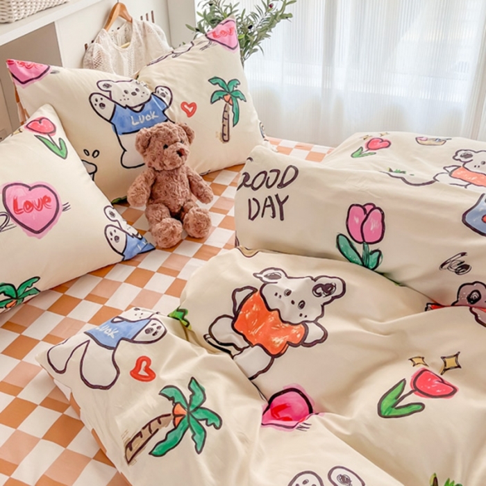 91家纺网 家纺一手货源 找家纺 简宜家居 2025新款40支13070纯棉卡通系列四件套 趣味小熊