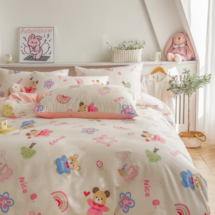 91家纺网 家纺一手货源 找家纺 简宜家居 2025新款40支13070纯棉卡通系列四件套 时之恋人