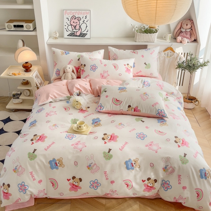 91家纺网 家纺一手货源 找家纺 简宜家居 2025新款40支13070纯棉卡通系列四件套 时之恋人