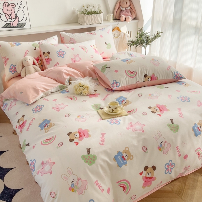 91家纺网 家纺一手货源 找家纺 简宜家居 2025新款40支13070纯棉卡通系列四件套 时之恋人