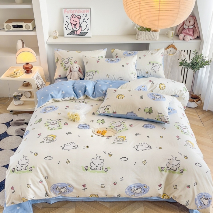 91家纺网 家纺一手货源 找家纺 简宜家居 2025新款40支13070纯棉卡通系列四件套 田园乐宠